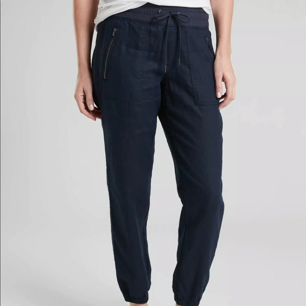 NEW Athleta Cabo Linen Jogger, Navy SIZE 10